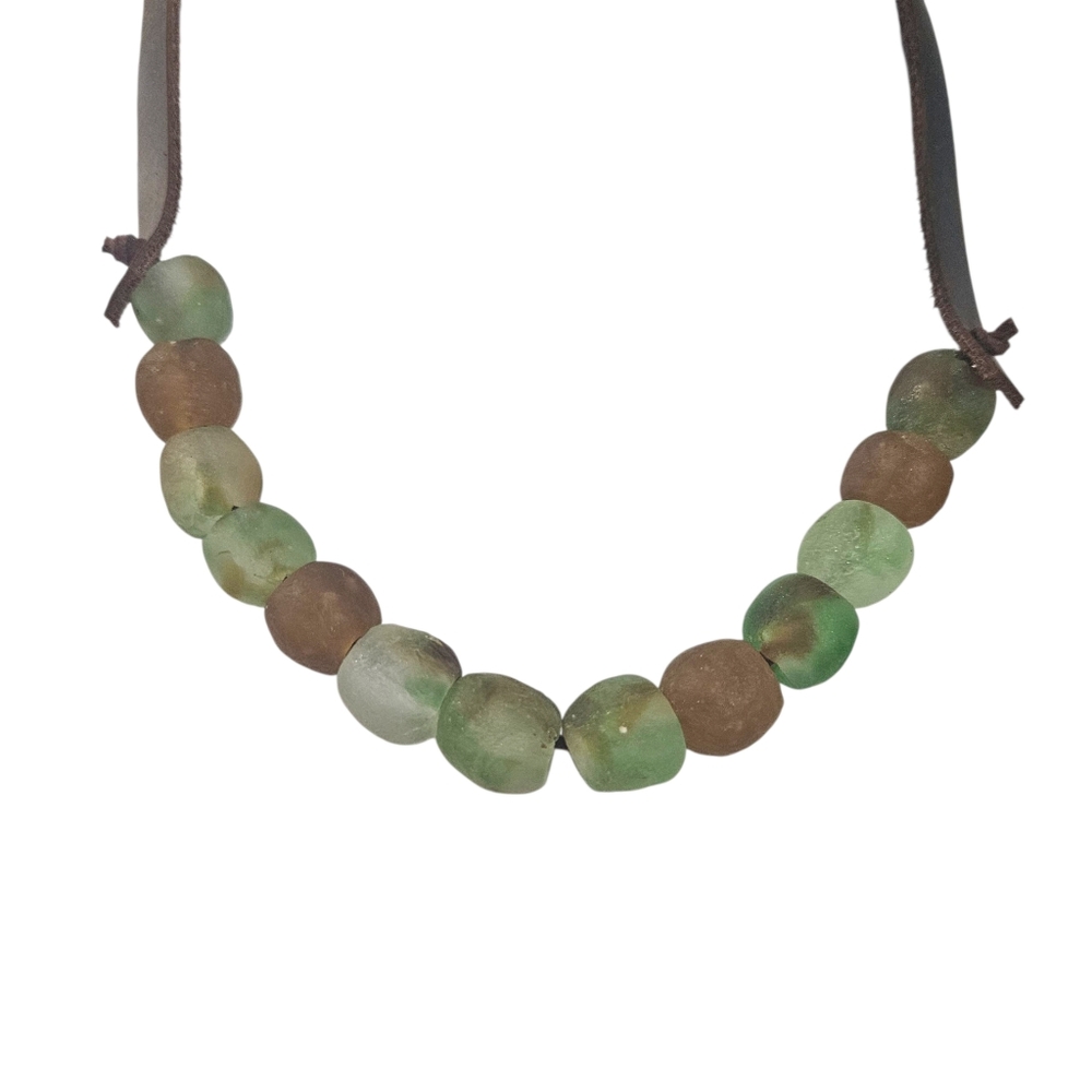 New Handmade Krobo Bead And Leather Necklace - Picture 4 of 15